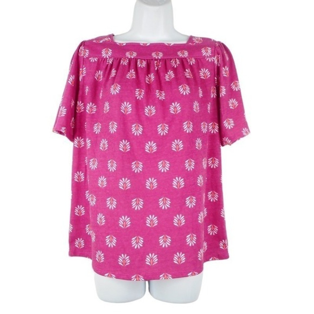 Croft‎ Barrow Womens Top PS PM Pink Multi Square Neck Short Sleeve Floral Print